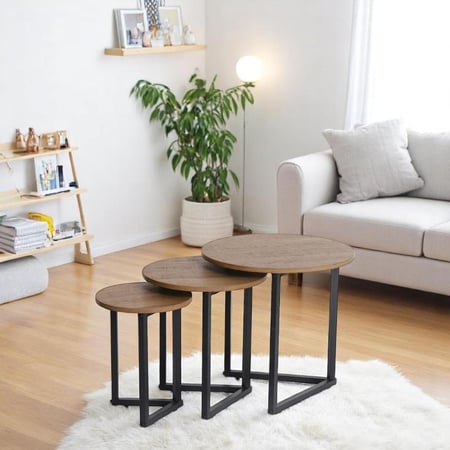 طقم طاولة تقديم خشب بني 3 قطع