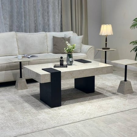 طقم طاولة ضيافة كنب مع 6 طاولات خدمة بديل رخام