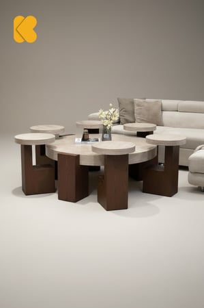 طقم طاولات ضيافة سطح بديل رخام قعدة بني مع 6 خدمة kf