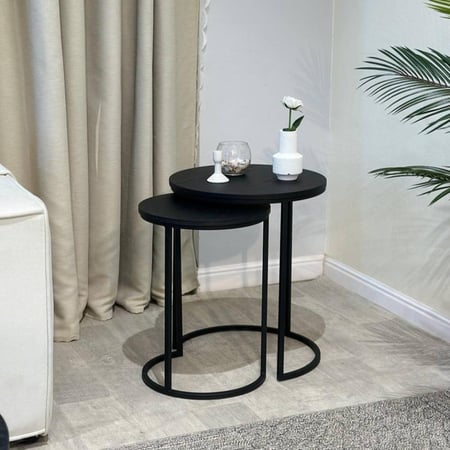 طقم طاولتين جانبية خشب سنديان لون أسود tl