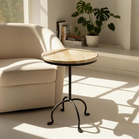 طاولة خدمة قاعدة حديد أسود سطح رخام طبيعي - بتصميم أنيق وعملي tl