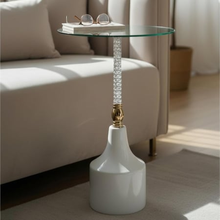 طاولة خدمة قزاز بعمود شفاف وقاعدة رخام