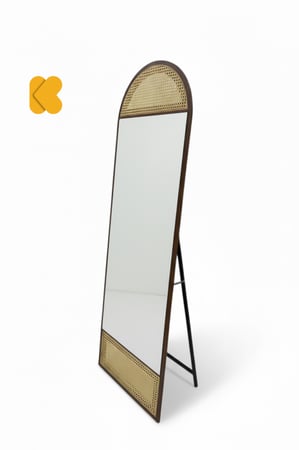 مرايا مودرن حديث بـ لون بني خشبي مع تفاصيل راتان قش مقاس اكبر