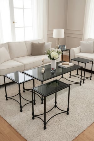 طقم طاولة تقديم مع 4 خدمة - تصميم زجاجي بإطار أسود أنيق tl