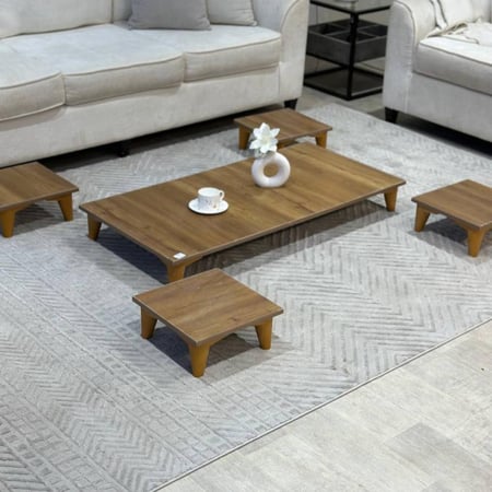 طقم طاولات ارضي خشبي شكل مستطيل مع 4 خدمة kf