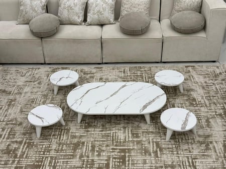 طقم طاولات ارضي خشب أبيض شكل بيضاوي - بتصميم أنيق وعملي kf