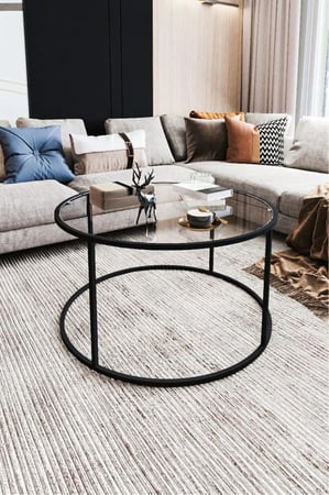 طاولة ضيافة حديد أسود سطح زجاج شفاف