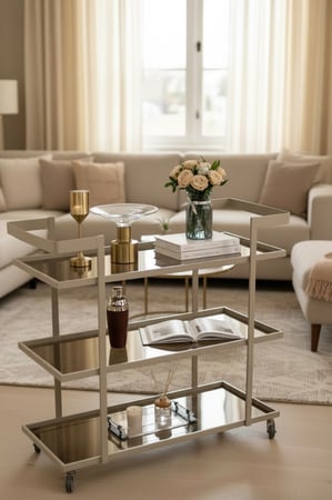 عربية تقديم ضيافة 3 دور شمباني سطح زجاج بني - بتصميم فاخر وأنيق