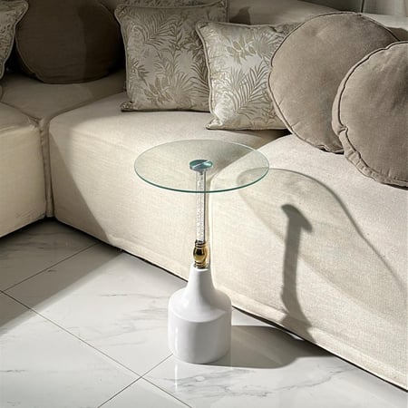 طاولة خدمة قزاز بعمود شفاف وقاعدة رخام