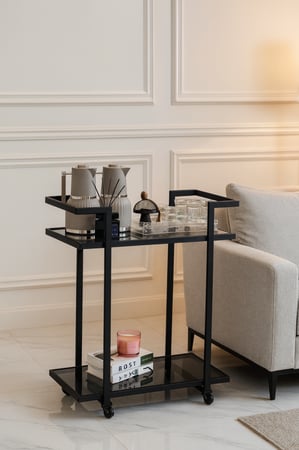 عربية تقديم 2 دور سطح زجاج أسود شفاف - بتصميم فاخر وأنيق