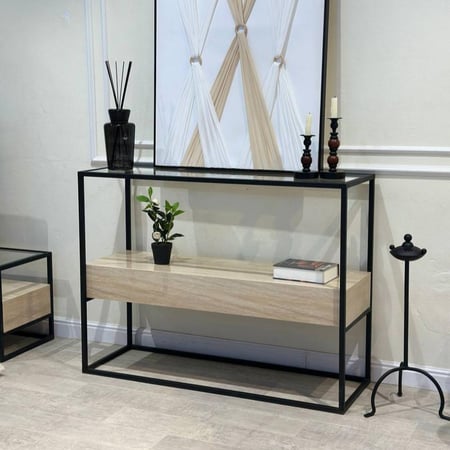 مدخل - كنسول دورين سطح زجاج شفاف مع بديل رخام(TL)