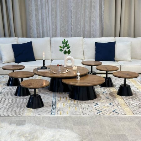 طقم طاولات ضيافة ارضي 8 قطع خشب بني jm