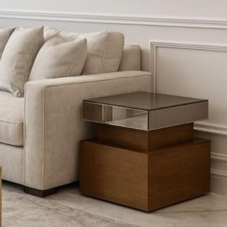 طاولة جانبية خشب بني سنديان بسطح زجاج مراياBA