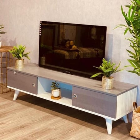 طاولة بلازما سطح رمادي 2 أبواب ورف تخزين kf