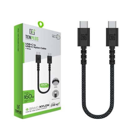 كيبل شحن USB-C الي USB-C نايلون بقوة 60 واط من تن بلس