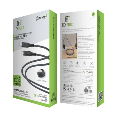 سلك شاحن تايب سي - تايب سي بقوة 100 واط من تن بلس