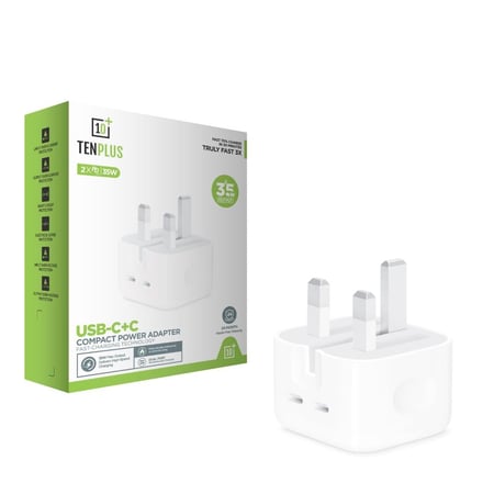 شاحن جداري USB-C+C بقوة 35 واط من تن بلس