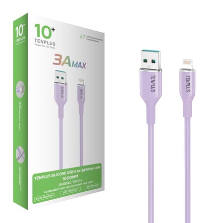 سلك شاحن سيليكون من USB-A الي Lightning من تن بلس