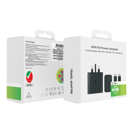 راس شاحن جداري بقوة 45 وات مع كيبل C to C من TEN PLUS