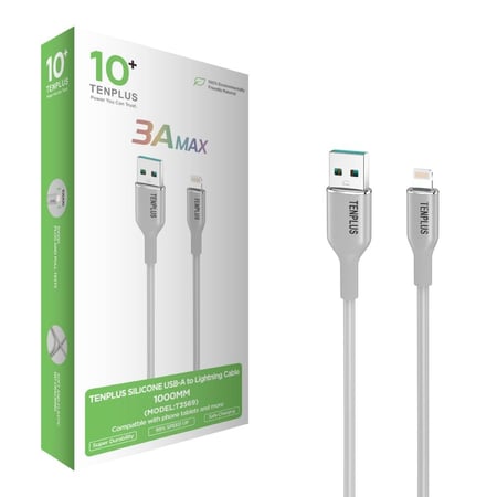 سلك شاحن سيليكون من USB-A الي Lightning من تن بلس