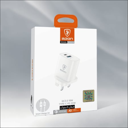 شاحن جداري بقوة 38 واط مع سلك تايب سي للشحن السريع من SPON