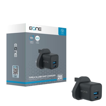 شاحن جداري بمنفذي C-Type وUSB بقدرة 20 واط من EONE