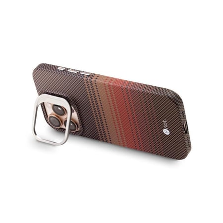 واي نات - KEVLAR جراب حماية مع ماج سيف وستاند لاجهزة الايفون - نقش بني كربوني