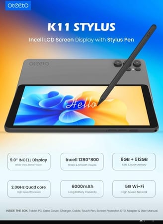 تابلت - Oteeto  K11 STYLUS -  بذاكرة 512 جيجا 8 جيجا رام
