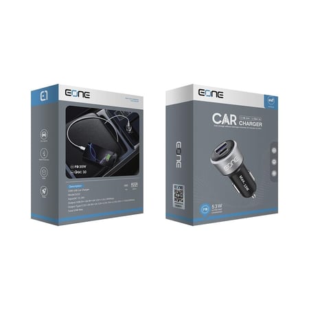 شاحن سيارة مزدوج بقدرة 53 واط بمنفذين C-Type وA-USB من EONE