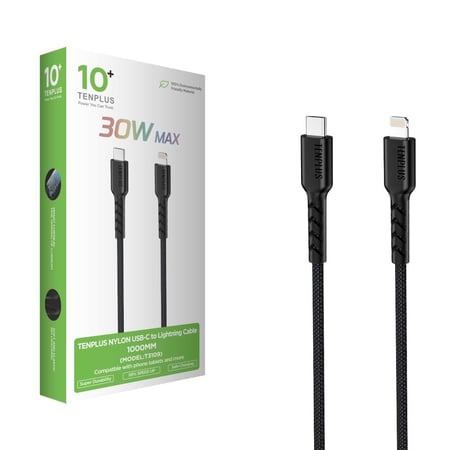 سلك شاحن نايلون USB-C إلى Lightning  من تن بلس