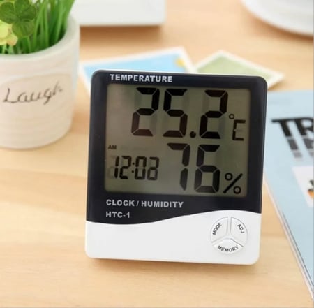 Digital Thermometer Hygrometer HTC-1 With Clock - مقياس حرارة ورطوبة رقمي HTC-1 مع ساعة