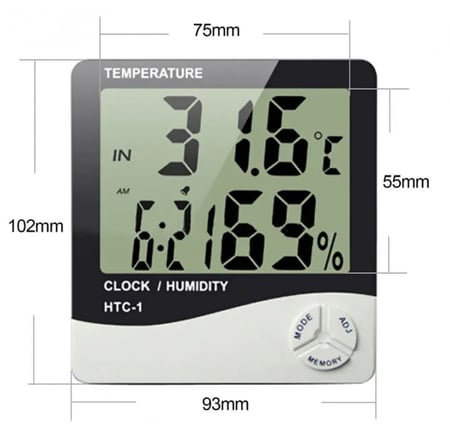 Digital Thermometer Hygrometer HTC-1 With Clock - مقياس حرارة ورطوبة رقمي HTC-1 مع ساعة