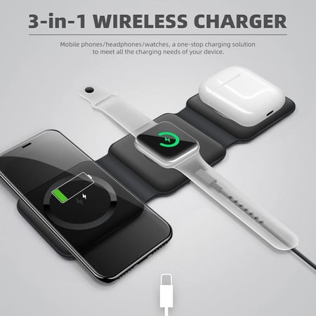 شاحن لاسلكي 3 في 1 بقوة 15W أنيق وعملي