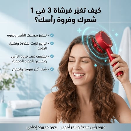 فرشاة التدليك وزيت الشعر 3 في 1 – النسخة المطوّرة (أحمر)