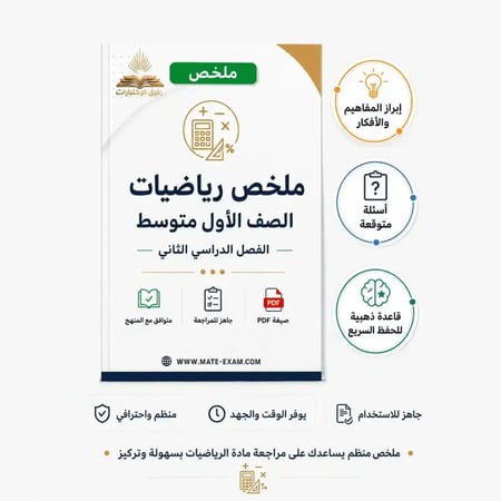 ملخص رياضيات للصف الأول المتوسط الفصل الدراسي الثاني