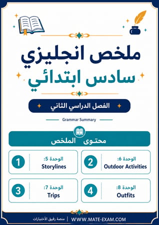 ملخص إنجليزي سادس ابتدائي الفصل الدراسي الثاني