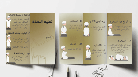 مطوية تعليم الصلاة تعرض خطوات الصلاة بالرسوم