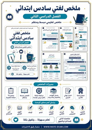 ملخص لغتي سادس ابتدائي الفصل الدراسي الثاني
