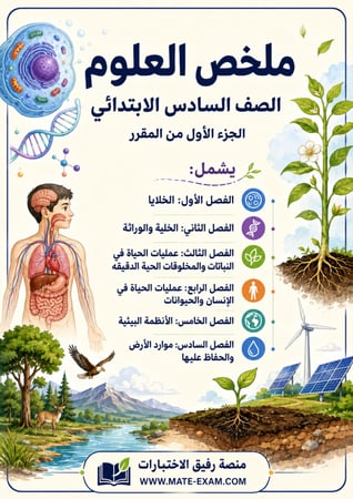 ملخص العلوم سادس ابتدائي الفصل الأول 1448 هـ