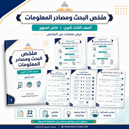 ملخص البحث ومصادر المعلومات – ثالث ثانوي مسارات كامل المنهج 1447 هـ