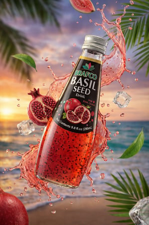 مشروب بذور الريحان بنكهة الرمان تعبئة 24 Basil Seed Drink Pomegranate Flavour