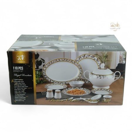 طقم سفرة طعام ذهبي فاخر مكوّن من 110 قطعة