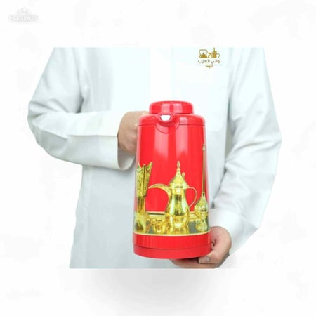ترمس للشاي والقهوة نقشة تراثي احمر