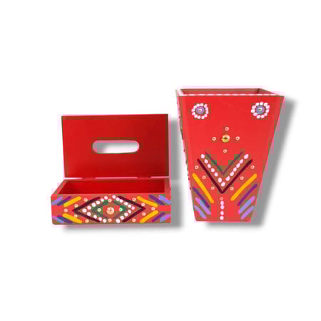 طقم سلة مع منديل تراثي أحمر