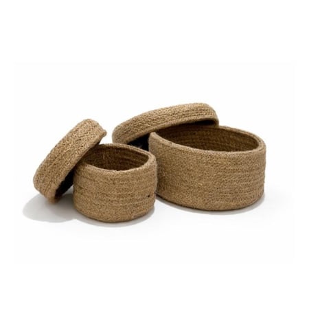 طقم سلة خوص مزخرفة – قطعتان بغطاء (صناعة هندية)