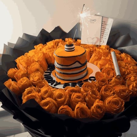 كعكة عيد ميلاد مزينة بأزهار جميلة من LAZURD FLOWERS