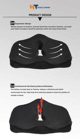 مقعد عصعص طبي ميمورى فوم اسود HT204