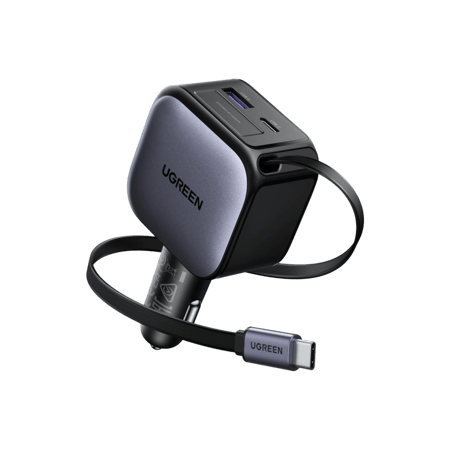 UGREEN – شاحن سيارة سريع مع كيبل مدمج قابل للسحب (60W)