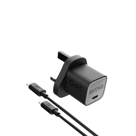 بكج راف باور شاحن جداري بمنفذ تايب سي مع سلك تايب سي الى تايب سي - اسود