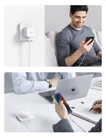 شاحن سريع UGREEN بقدرة 20 واط USB-C PD مع كابل USB-C إلى لايتنينج بطول 1 م | بلونين